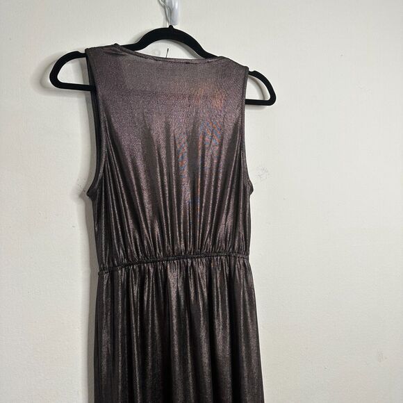 About Us Meredith Plunge Maxi Deep VNeck Sleeveless Shiny Bronze Metallic Small - Picture 10 of 16